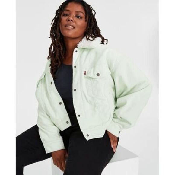 Levi's Women's Plus Size Sherpa Baby Baggy Trucker Jacket - Meadow Mist 3X - Picture 1 of 4